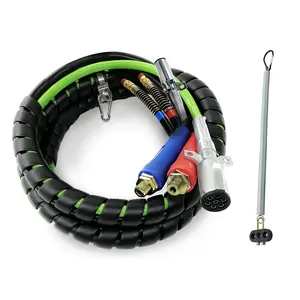 TORQUE 15ft 3 in 1 ABS & Air Power Line Hose Wrap 7 Way Electrical Cable with Handle Grip & 25" Tender Spring for Semi Truck Trailer Tractor (TR813215)