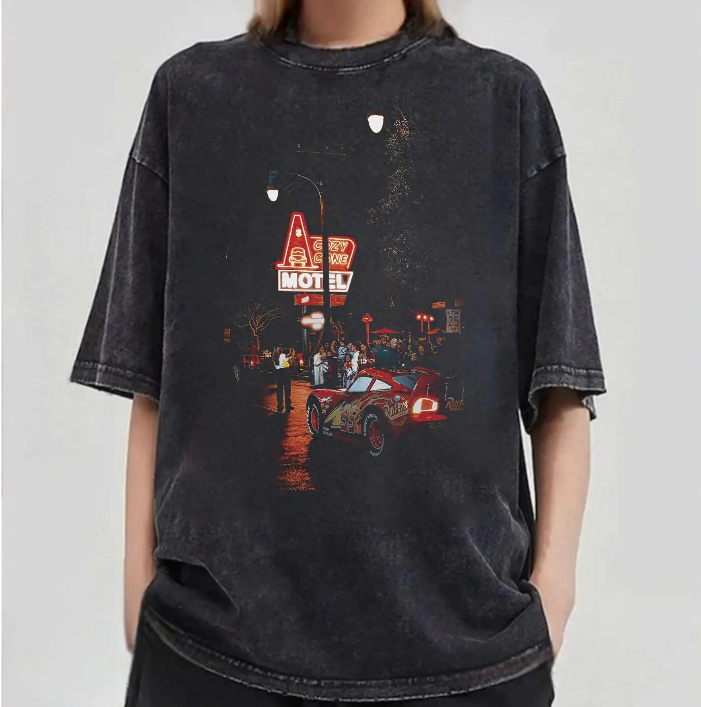 Funny Cars Mater T-shirt, Vintage Mcqueen cars Shirt, Motel Lights Tee, Cars Funny Movie Top, Streetwear Unisex Style, Gift for Men, Gift for Women