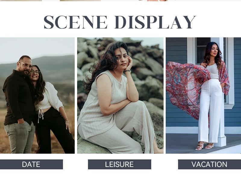 Eytino Womens Plus Size Wide Leg Pants Crossover Waist Pleated Front Casual Work Pants Lounge Trouser with Pockets(1X-5X)