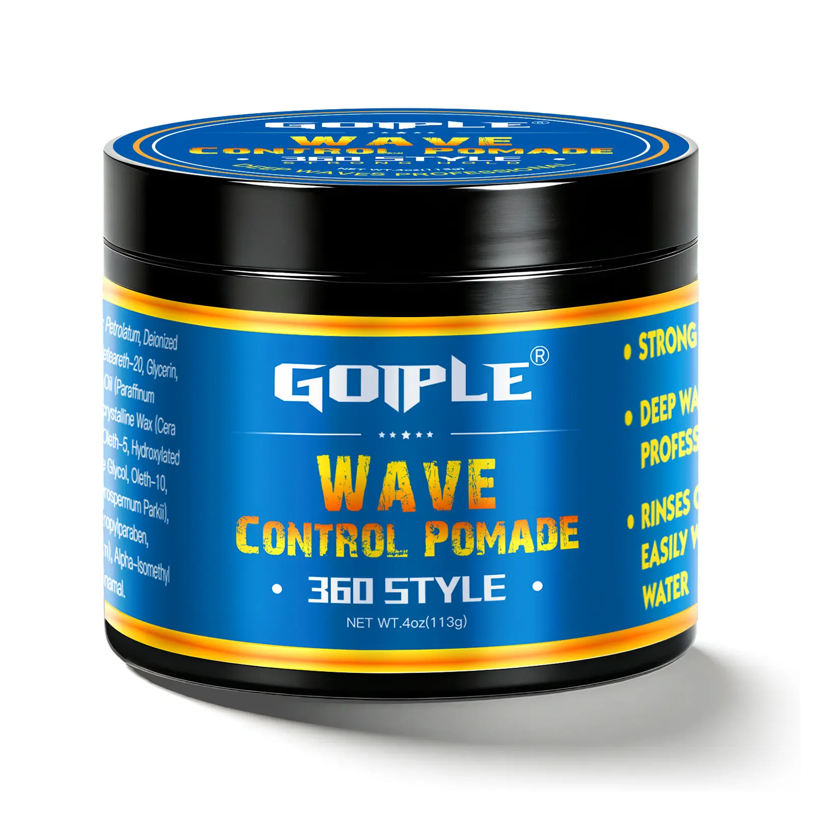Water-Based Wave Pomade for Men - Strong Hold, Moisturizing 360 Wave Training Cream for Black Hair, Easy to Use and Wash 4oz Gel Haircare Shea