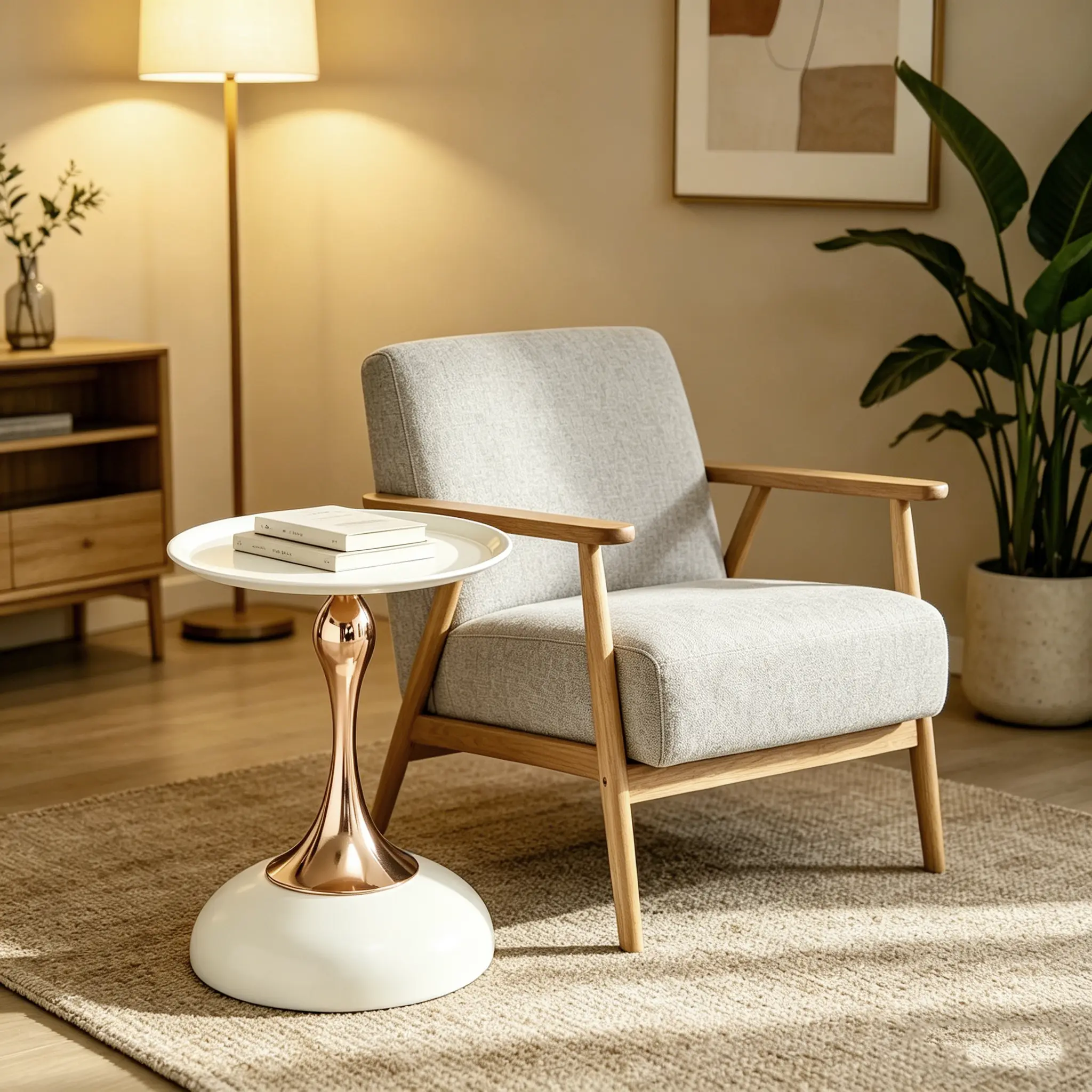 Small White Round Side Table - Modern Cocktail Coffee Table for Small Spaces, Child-Safe Living Room End Table