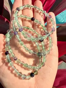Natural Fluorite 6mm Beaded Stretch Bracelet | Rainbow Gemstone Jewelry