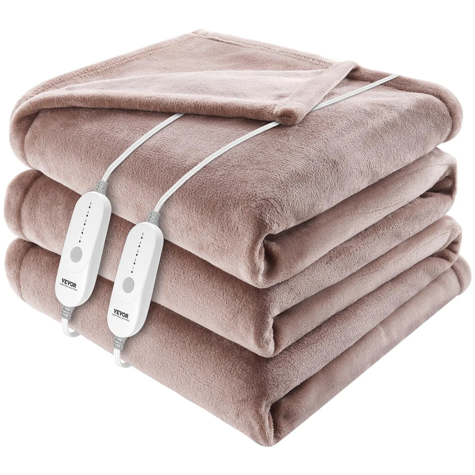 【Backtoschool】VEVOR Multifunctional Electric Heated Blanket Throw - 100"x90" King Size Soft Flannel, 5 Heating Levels, Dual Control, 10-Hour Timer Auto-Off, Secure, Machine Washable, ETL & FCC Certified (Beige for Movie Night, Watch Party), Multifunctiona