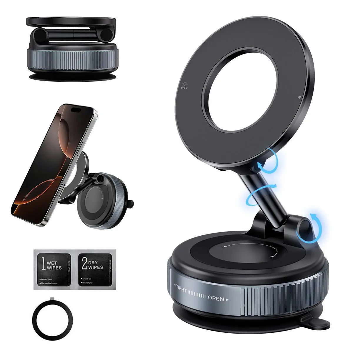 UPGRADED VACUUM MAGNETIC phone holder,360⁰ FASTER CHARGERS EVER LASTING