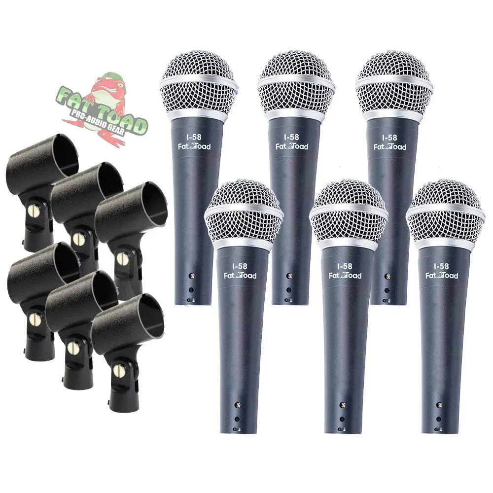 Professional Cardioid Dynamic Microphones & Clips (6 Pack) by FAT TOAD | Vocal Handheld, Unidirectional Mic | Singing Microphone Designed for Music Stage Performances & Studio Recording or DJ Karaoke