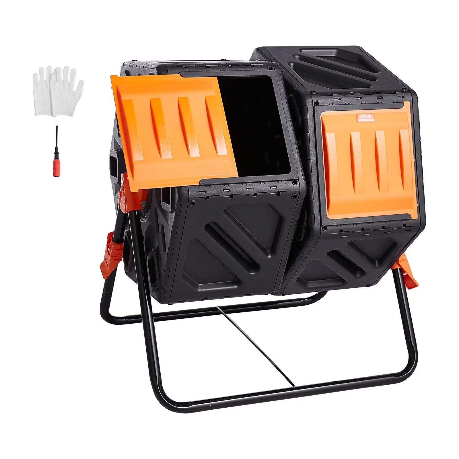 【SummerFinds】VEVOR Compost Bin, 37-Gal Dual Chamber Composting Tumbler, High Volume Two Rotating Chambers with 2 Sliding Door and Steel Frame, BPA Free Composter Bin Tumbler for Garden, Kitchen, Yard, Outdoor