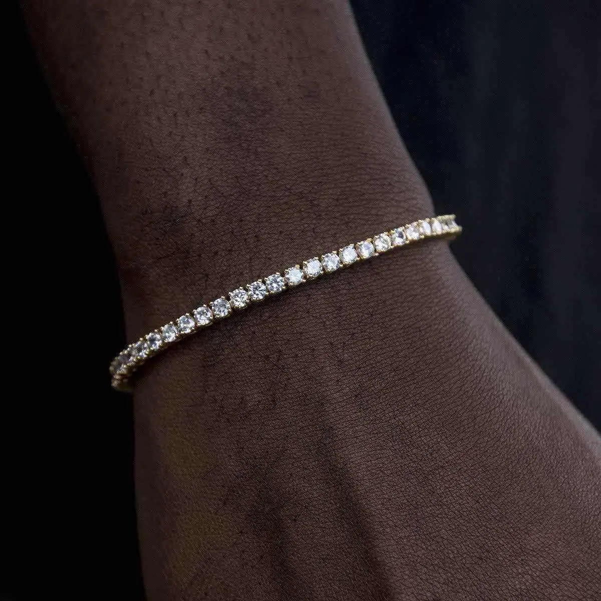 GLD Diamond Tennis Bracelet in Yellow Gold 3mm | Round Cut CZ Stones, Hand-Set, 6-9" Length, 18k White Gold Plated, Lifetime Guarantee - Perfect Gift