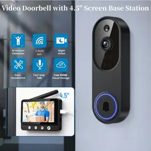 Wireless Video Doorbell Camera with  4.5" Screen Monitor &Base Station, 2.4G WiFi, AI Human Detection, Color Night Vision, Two-Way Audio, Security System For Home