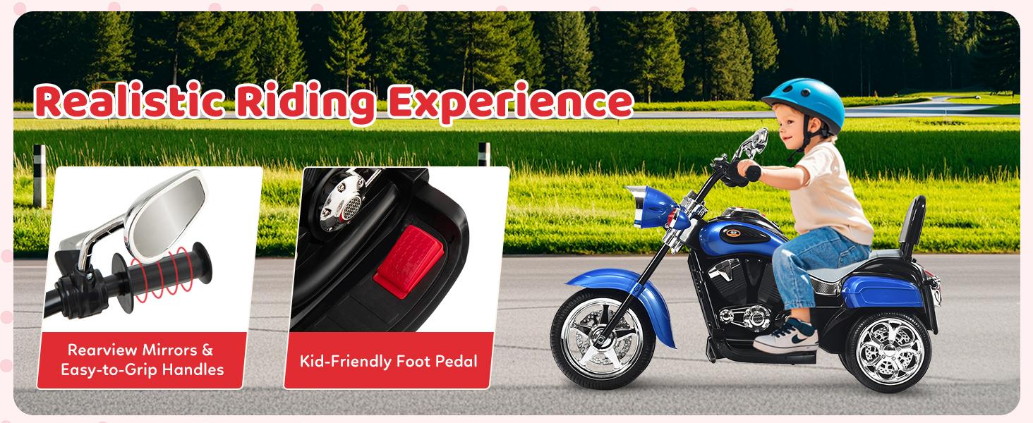 [Costway] 6V Battery Powered Kids Motorcycle, Ride on Chopper Motorcycle w/Horn, Headlight, 3-Wheel Stable Ride on Toys, Electric Toddler Motorcycle for Kids, Gift for Boys Girls