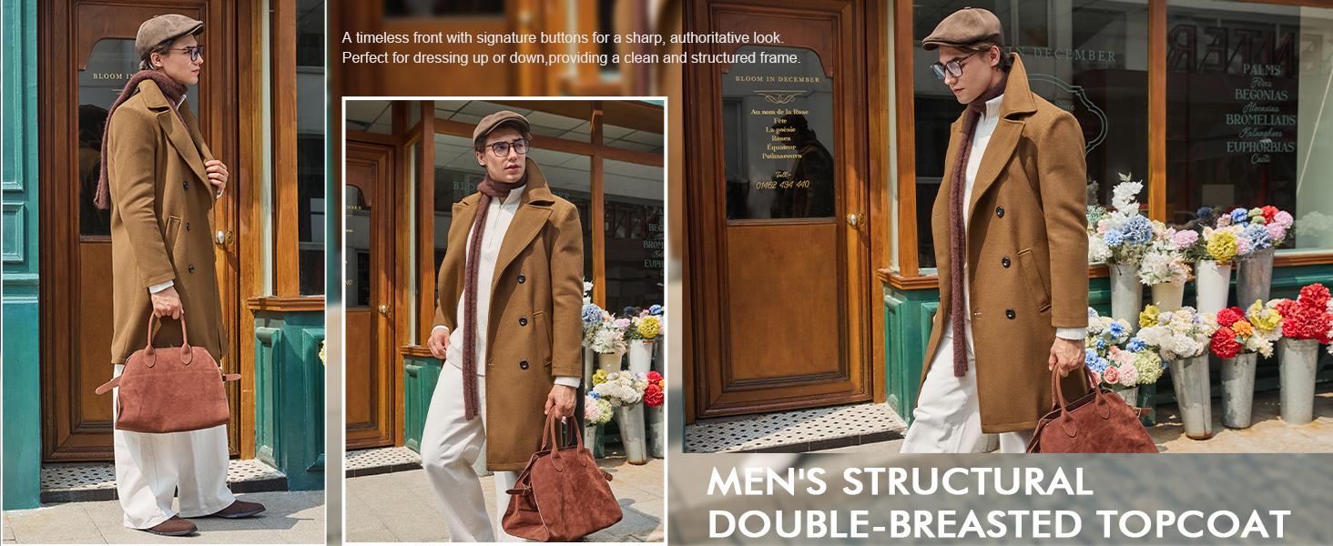 Runcati Men's Double Breasted Trench Coat Casual Lapel Collar Business Winter Long Overcoats