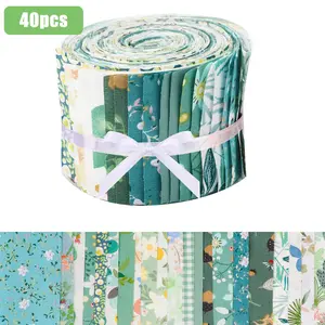 40Pcs DIY Green Floral Fabric Bundle - 2.5 x 19.8"Cotton Strips,Precut Craft Fabric Bundle,DIY Crafting Material,for Patchwork Sewing,Quilting Sewing Supplies tool
