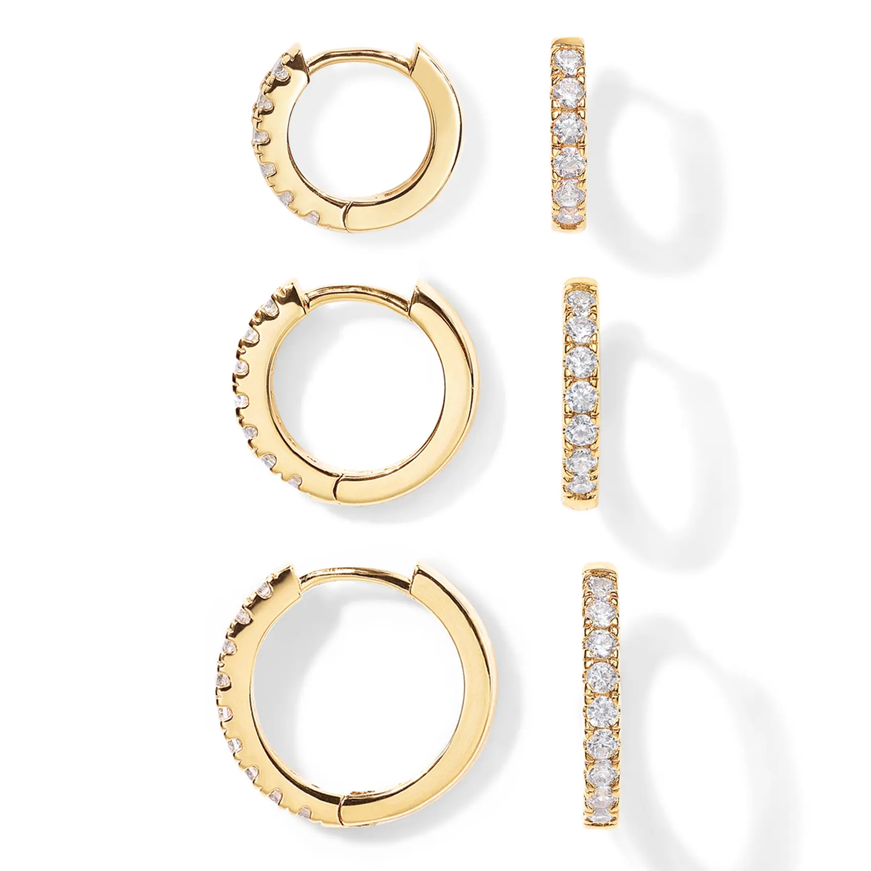 PAVOI 18K Gold Plated 925 Sterling Silver Post 3-Pair Small Gold Hoop Earrings Set | Mini Cartilage Helix Huggie Hoop Pack for Women Men 8mm 10mm 12mm