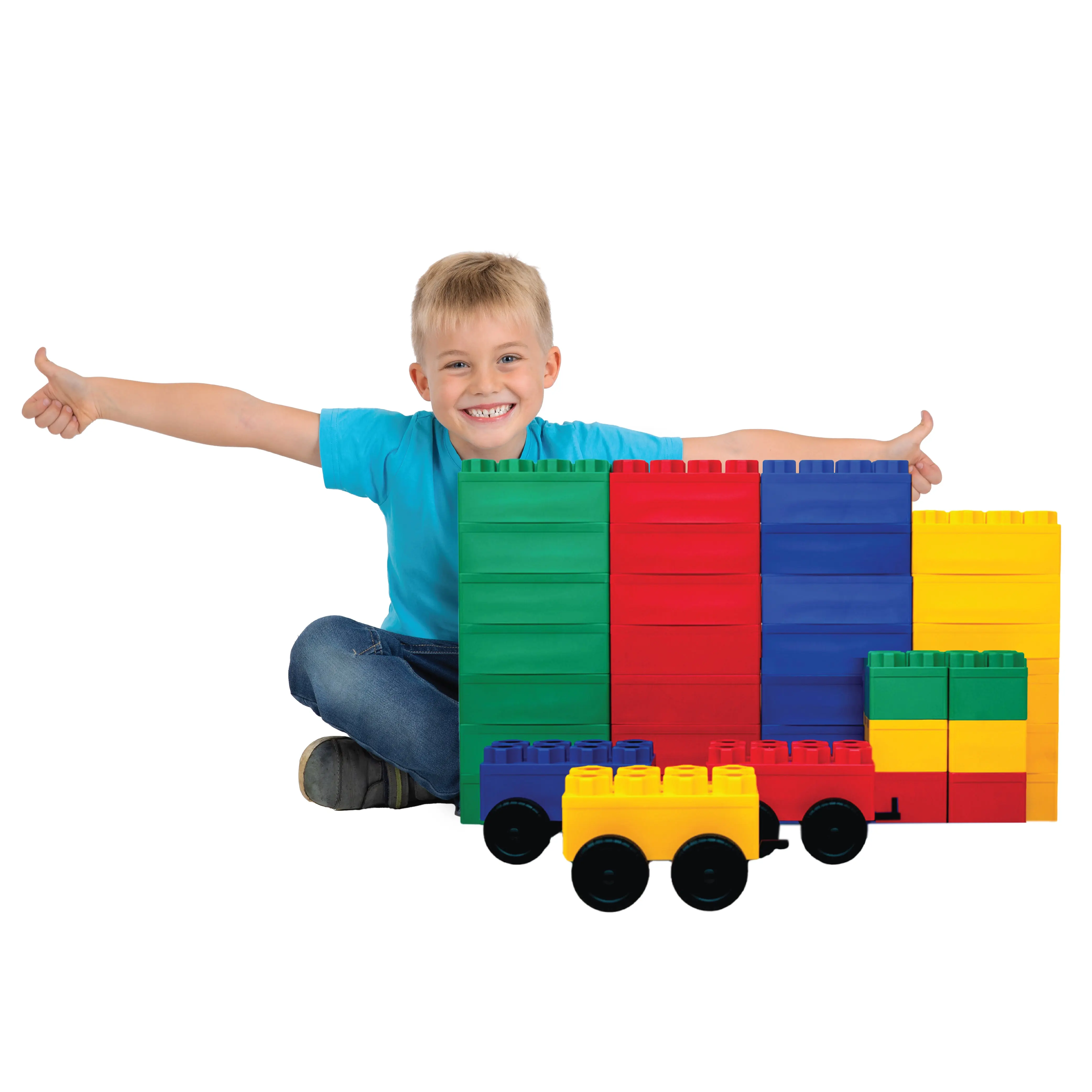 36 PC Jumbo Building Blocks for Kids Train Set: Biggo Blocks Giant Building Blocks Ages 4-8 with Wheels for Indoor & Outdoor Play, STEM Learning, Creativity and Summer Fun