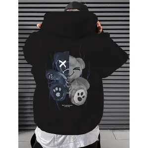 1pc Stylish Polyester Hoodie For Men With Bear Print Design And Comfortable Loose Fit Perfect For Casual Weekend Wear In Spring And Fall