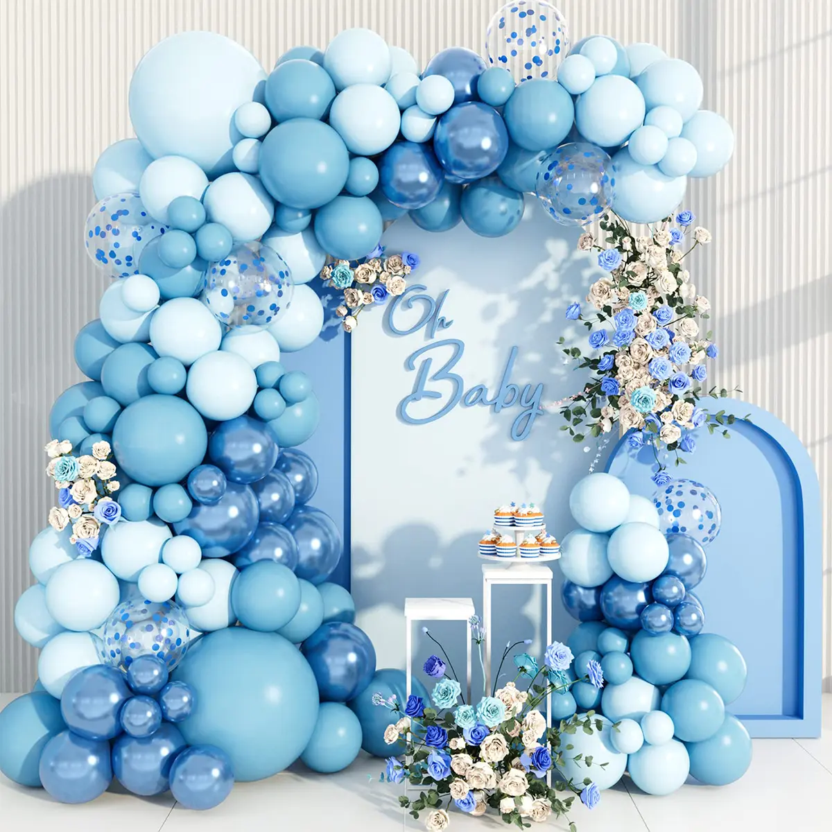 99pcs Blue White Confetti Latex Balloon Garland Arch Kit, Balloon Arches Supplies for Wedding Anniversary, Baby Shower, Birthday Decor
