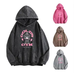 Holafish GYM Print Acid Wash Hoodie Essential For Fitness Enthusiasts Vintage 2025 Sweatshirt Oversized Loose Fit Winter Warm Streetwear Casual Tunic graphic