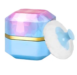 Body Powder Puff and Container, 3.35" Portable Dusting Powder Container with Soft Puff Powder Case Box Jar for Baby Women Home and Travel Use(Blue)