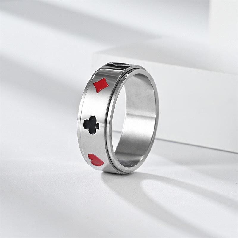 Titanium Steel Rotating Poker Black Red Plum Square Ring with Double Layer Stainless Steel Transport and Decompression Jewelry for Japan and Korea