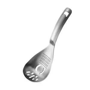 304 Stainless Steel 5-in-1 Sturdy Kitchen Utensils Set - Egg Separator with Holes, Potato Masher, Pasta Grater Plate, Bottle Opener, Slotted Spoon for Raw Egg Handling
