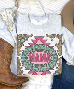 Vintage Western Sweatshirt Retro BOHO Mama Pullover Turquoise Southwestern Graphic Sweater Womenswear Casual Mama Top Vintage Sublimation Print Sweatshirt