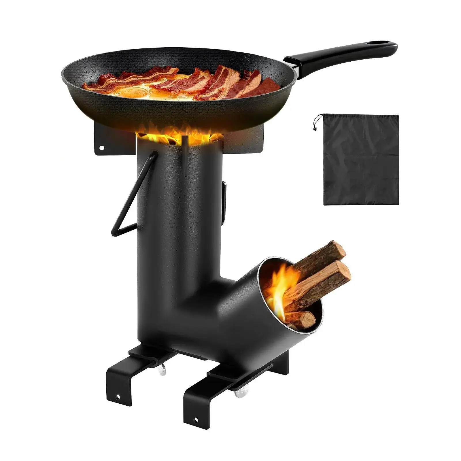 VEVOR Portable Carbon Steel Camping Rocket Stove with Cast Iron Top, Real Flame Wood Burner for Hunting & Backpacking, Includes Carry Bag, 12.96Lb Camp Kitchen Essential, Outdoor Cooking Station