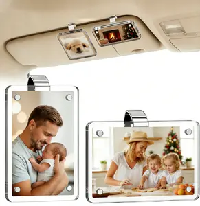 2 PCS Vertical Car Sunshade Photo Frame Clip - Acrylic Snap Clip Universal Fit for Cars, Holds 6*9 Photos, Random Color - DIY Customizable Car Decor, Perfect Gift for Couples, Family, Pet Memorabilia