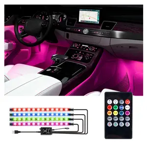 Car Interior LED Lights with Remote Control - 48 LED Music Sync RGB Under Dash Lighting Kit - USB 5V Waterproof Neon Atmosphere Lamp Strips - Sound Activated Multi Color Changing Footwell Lights Accessories for Car TV Home Party Decoration Universal