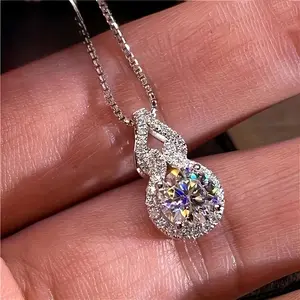 Elegant 3-carat moissanite teardrop pendant necklace with sparkling accents - perfect for weddings, birthdays, and ladies' Valentine's Day gifts