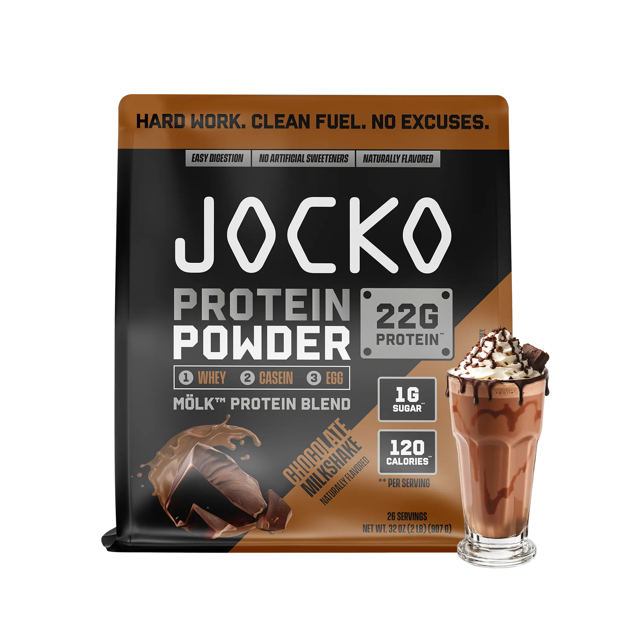 Jocko MÖLK Whey Protein Powder with Probiotics - 22g Protein, 1g Sugar, 120 Calories, Whey + Casein + Egg Blend for Muscle Health & Digestion Support - Healthcare Dietary Supplement for Fitness - SIZES MAY VARY