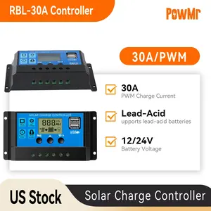 PowMr 30A Charge Controller - Solar Panel Charge Controller 12V 24V, Max 46V 720W Input Adjustable Parameter LCD Display Current / Capacity and Timer Setting ON/Off with 5V Dual USB