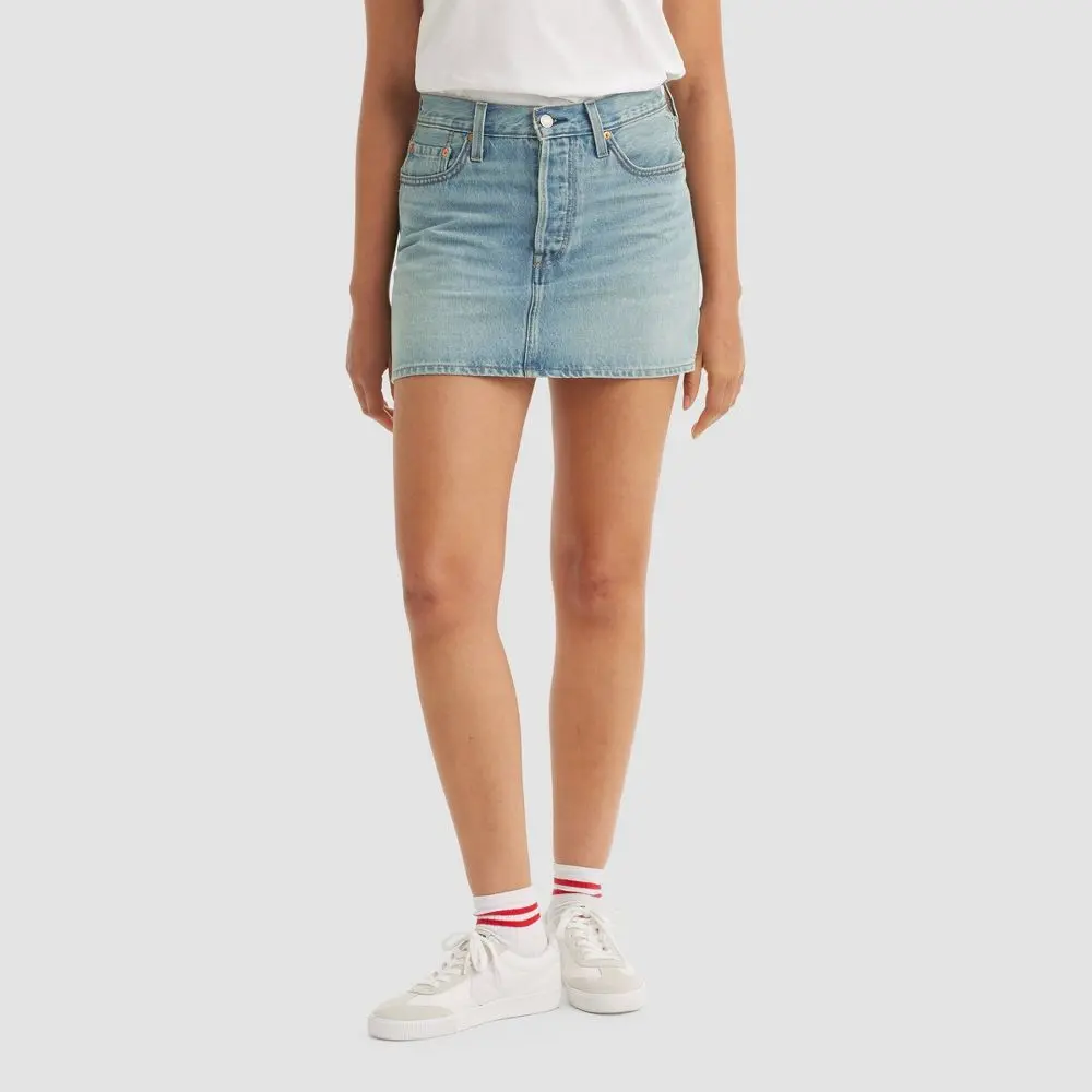 Levi's Women's Iconic Denim Cotton Mini Pantskirt - Woven Fabric, Style-Focused, 25 Size, With Pocket