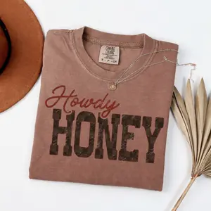 Comfort Colors Howdy Honey Tshirt, Retro Western Checkered Tshirt, Country Cowgirl, Rodeo TShirt, Southern Style, Western Shirt