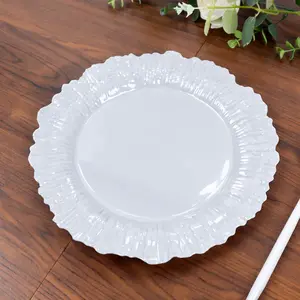20 Pack 10" Plastic Dinner Plates – Pearl White Reef Design, Elegant Disposable Party Tableware