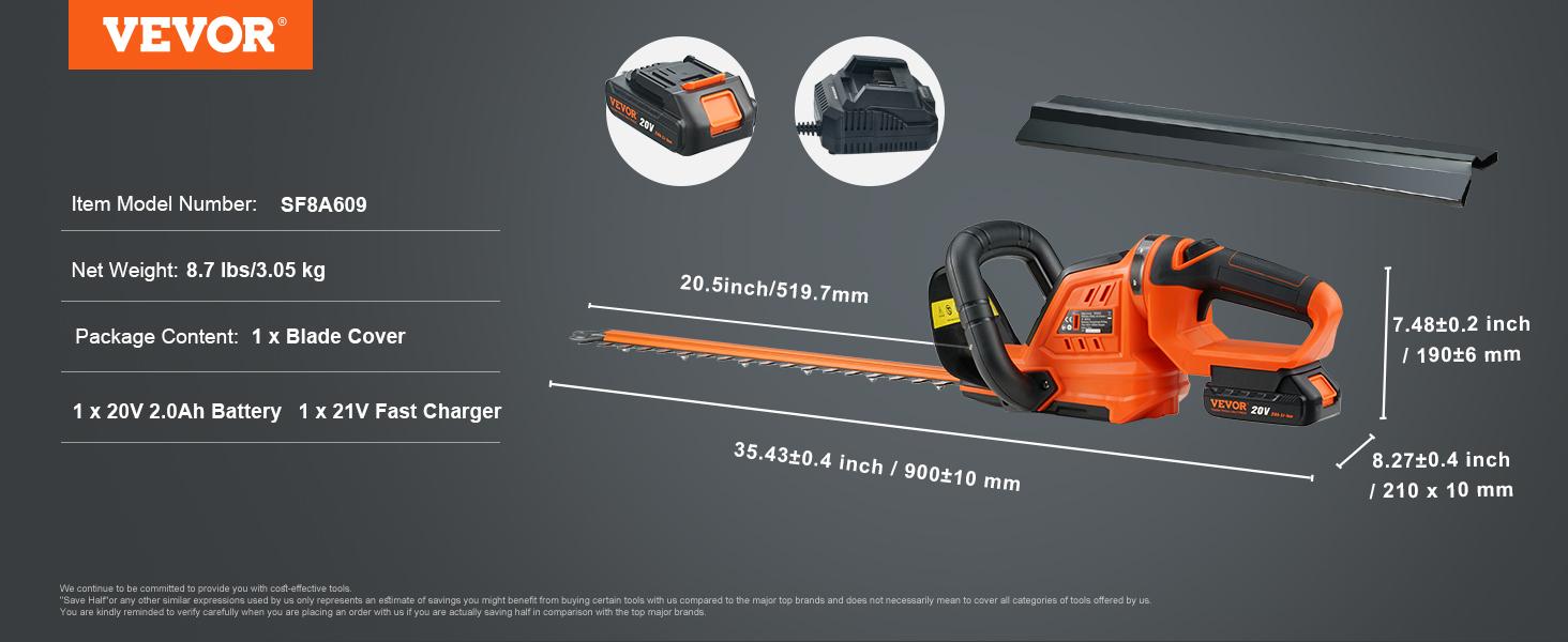 VEVOR 20V Cordless Hedge Trimmer, TikTokShopBlackFriday, 18 inch Double-edged Steel Blade, Hedge Trimmer Kit 20V Battery, Fast Charger, and Blade Cover Included, 180° Rotating Head