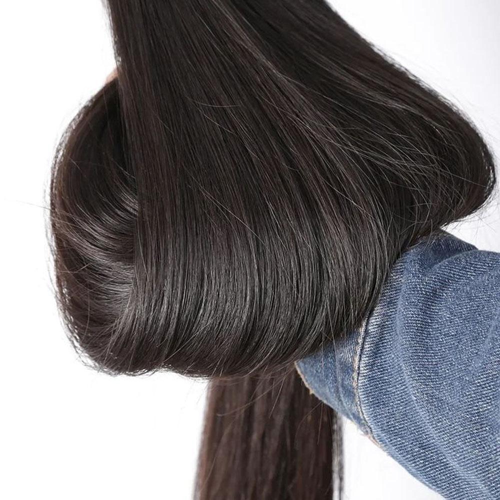 Odbe Hair Natural Black Straight 12A Raw Hair Bundles 16-30Inch Brazilian Virgin Human Hair Bundles Double Weft Hair Bundles Unprocessed Natural Hair