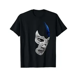 Mexican Wrestler Demon Blue Libre T-Shirt For Men Women And Teens With Geometric Cotton Fabric Perfect For Sports And Outdoor Activities