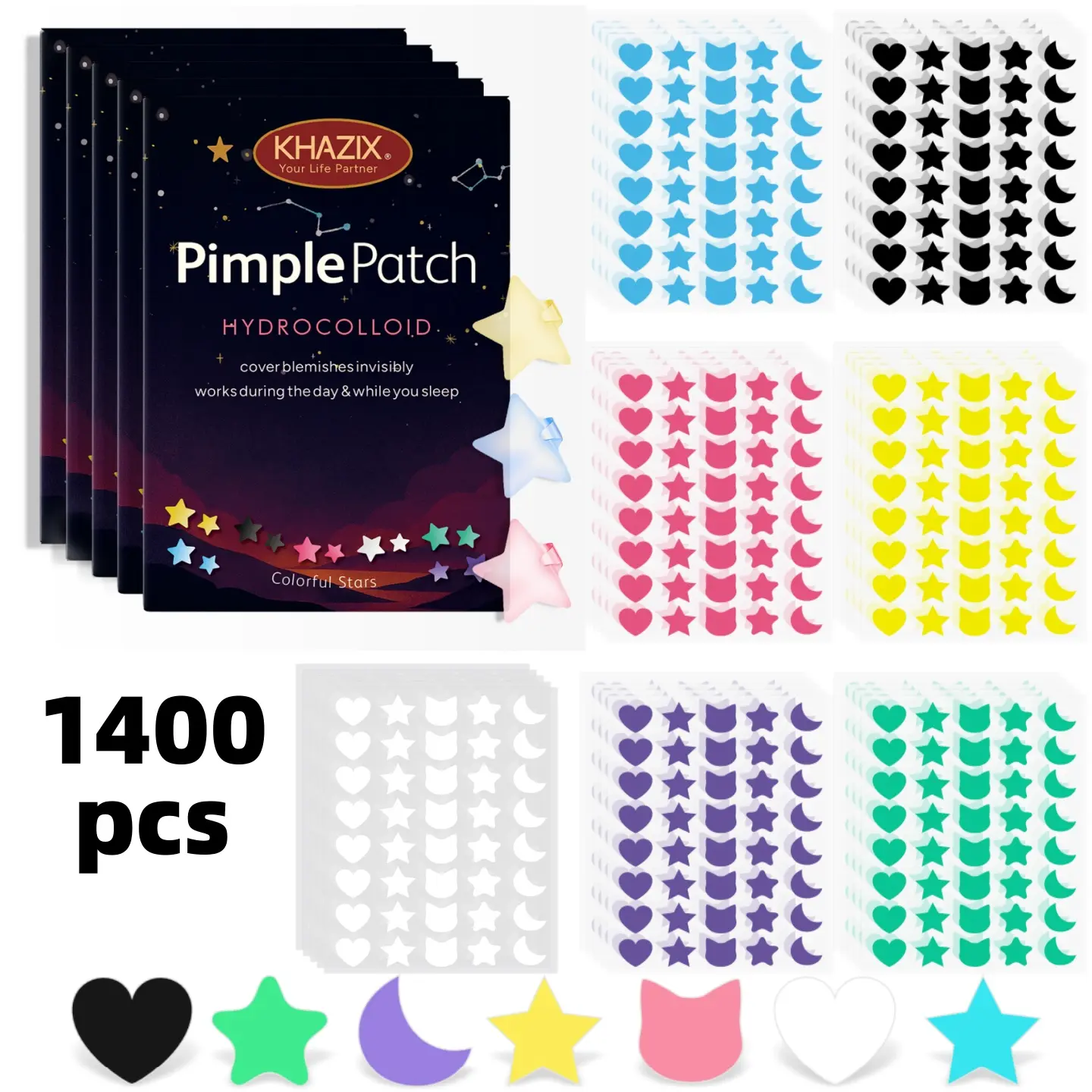 1,400 Pcs Hydrocolloid Acne Pimple Patches, Facial Skin Care Essential for Acne, Swollen Blemish Care and Blemish Relief Care, Effective Acne Removal and Clearing Solution