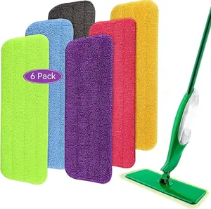 Set of 6 Reusable Mop Pads, Ultra-Fine Microfiber Spray Mop Replacement Heads, Suitable for Both Wet And Dry Use, Compatible with Various 16in Flat Spray Mops, Machine Washable cloth