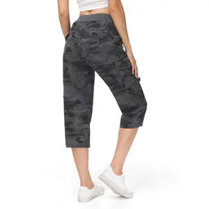 YSENTO Outdoor Capris Shorts Regular Fit Solid Drawstring Cargo Pants Casual Comfortable Plain Pattern with 6 Pockets for Summer Daily Wear Bottom