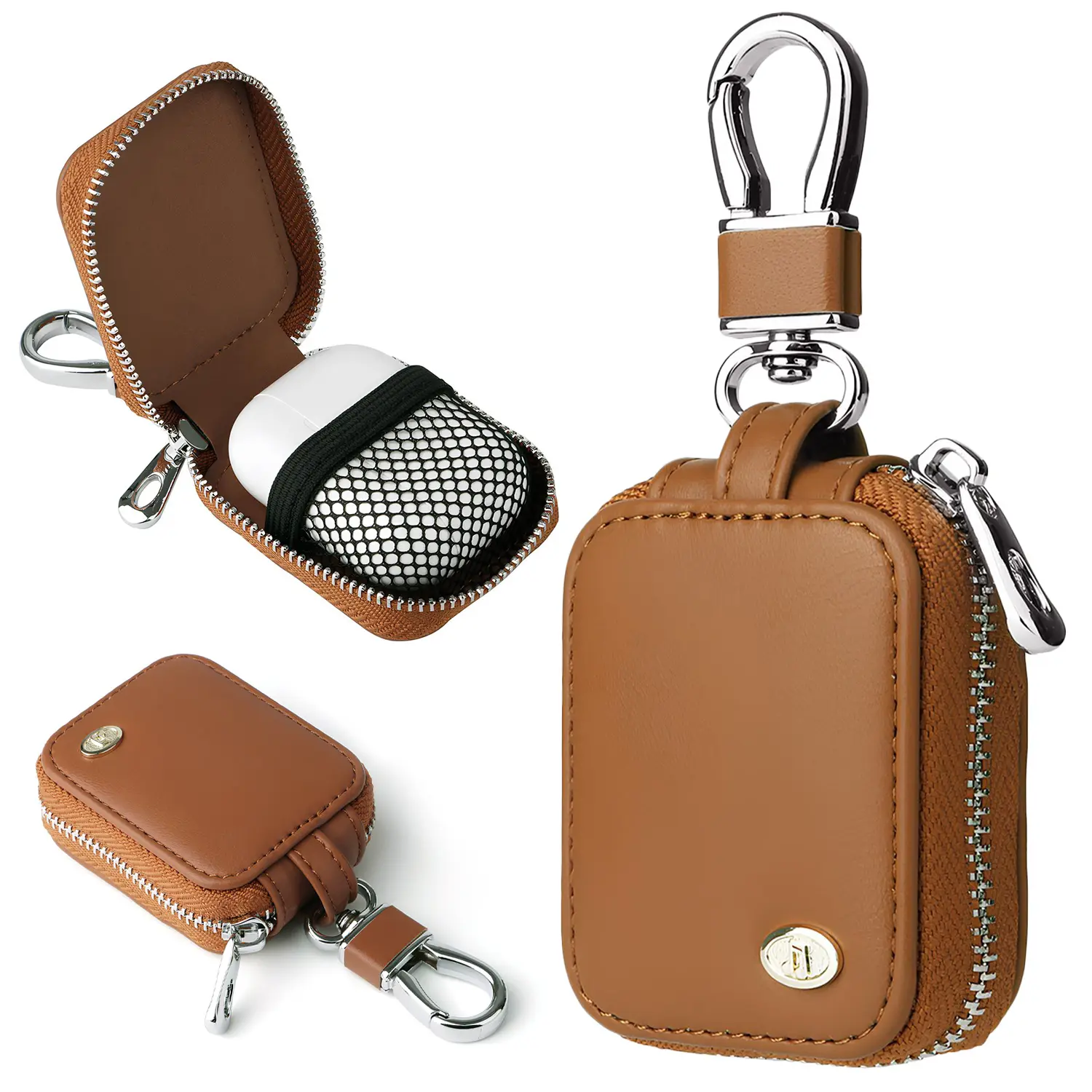 #SummerWins Universal Leather Case for AirPods 1/2/3/Pro,Dustproof & Waterproof & Anti-scratch Travel Wireless Earbuds Bag with Keychain &Mesh Pocket,Audio & Video Accessories#DealsForYouDays