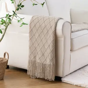 Battilo | Lightweight Spring Tassel Throw Blanket – Soft Lattice Decorative Blanket for Couch, Sofa or Bed, 50"x60"