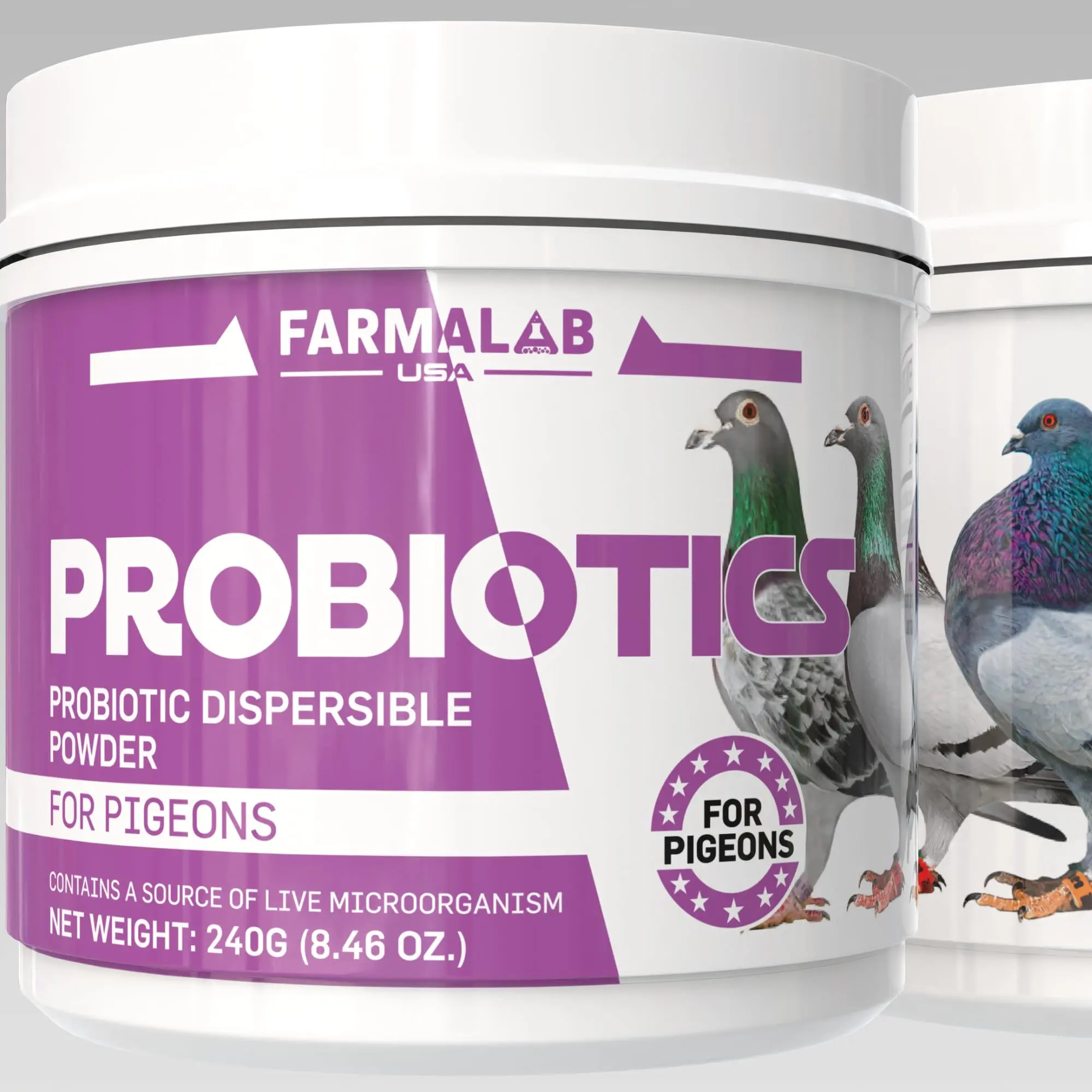 Farmalab Probiotic Feed Powder for Pigeons & Columbidae, Bird Healthcare Supplement with Lactobacillus Acidophilus, Live Cultures, Dispersible Mix for Feeding & Improved Gut Digestion Support (240 gm)