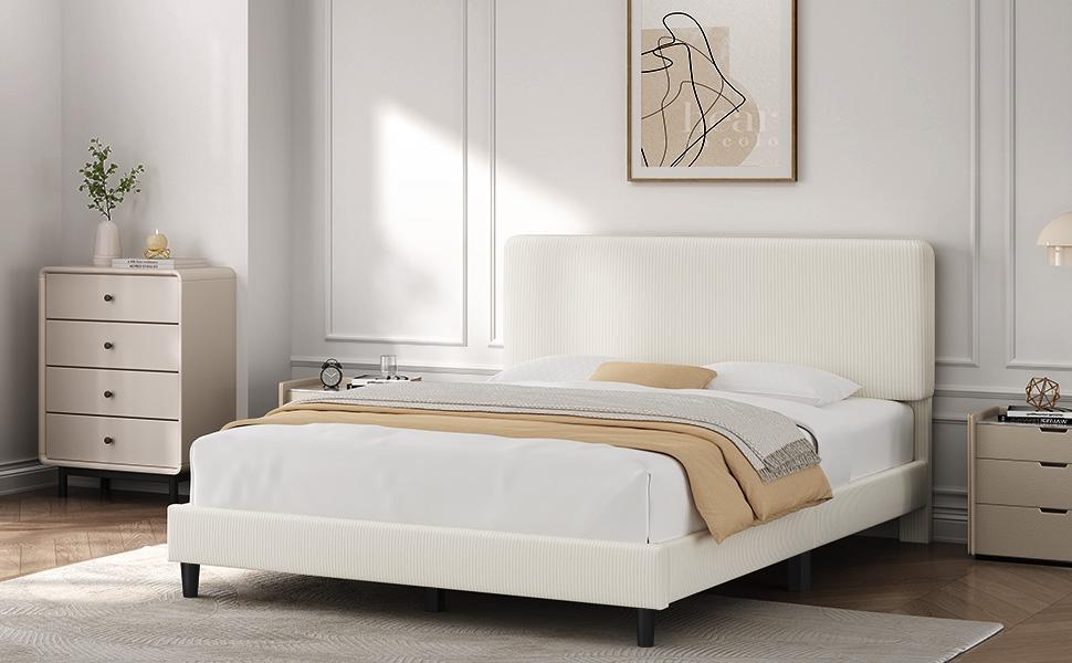 Yaheetech Bed Frames with Adjustable Headboard, Chenille Fabric Upholstered Headboard/Platform Bed, No Box Spring Needed/Wood Slats Support/Easy Assembly