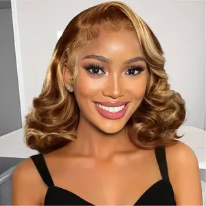[New In] Wiggins Hair Glueless Side Part Highlight Wavy Bob Wig 5*7 Lace Closure Wigs Human Hair Ready To Go Pre Cut Pre Styled Colored Short Bob Wigs Beginner Friendly
