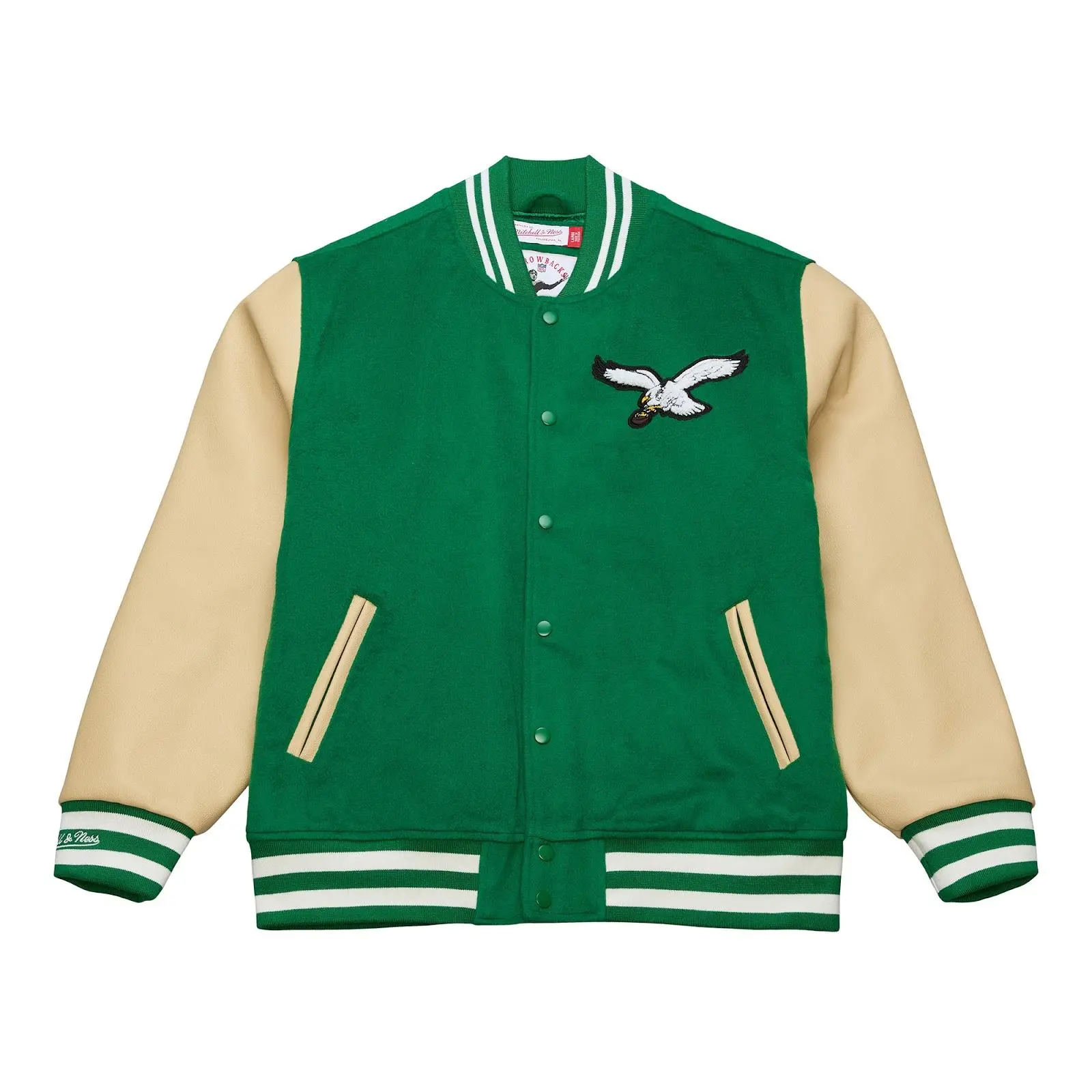 Philadelphia Eagles Kelly Green and Tan Team Traditions Varsity Full-Snap Jacket