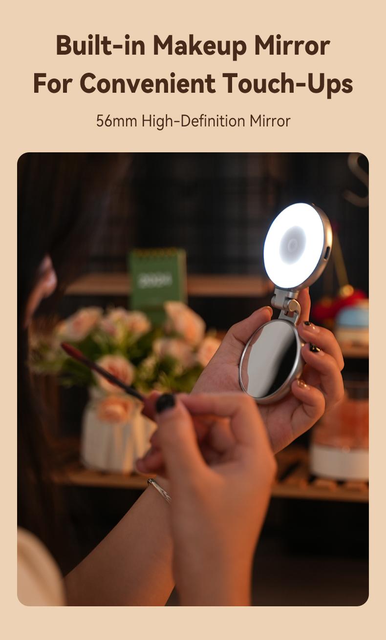 【Valentine's Gift】TELESIN 3-in-1 Magnetic Mirror Selfie Light –360° LED Ring Light with MagSafe, Mirror and Phone Stand, Portable Rechargeable Fill Light, 3 Color Temperatures for Makeup, Live Streaming, Video Calls, Gift, Compatible with iPhone 17