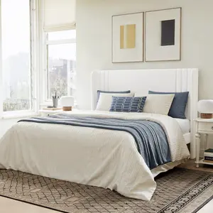 GOLDORO Platform Bed Frame Upholstered Vertical Channel Tufted Wingback Headboard Wooden Slats Support No Box Spring Needed Easy Assembly Noise-Free Structure