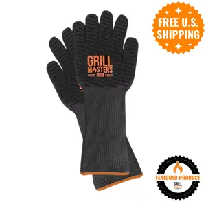 Extra Long High Temp Grilling Gloves  (Safe Up to 850°F) by Grill Masters Club | Heat Resistant BBQ Gloves - Aramid Fiber, Cotton Gloves
