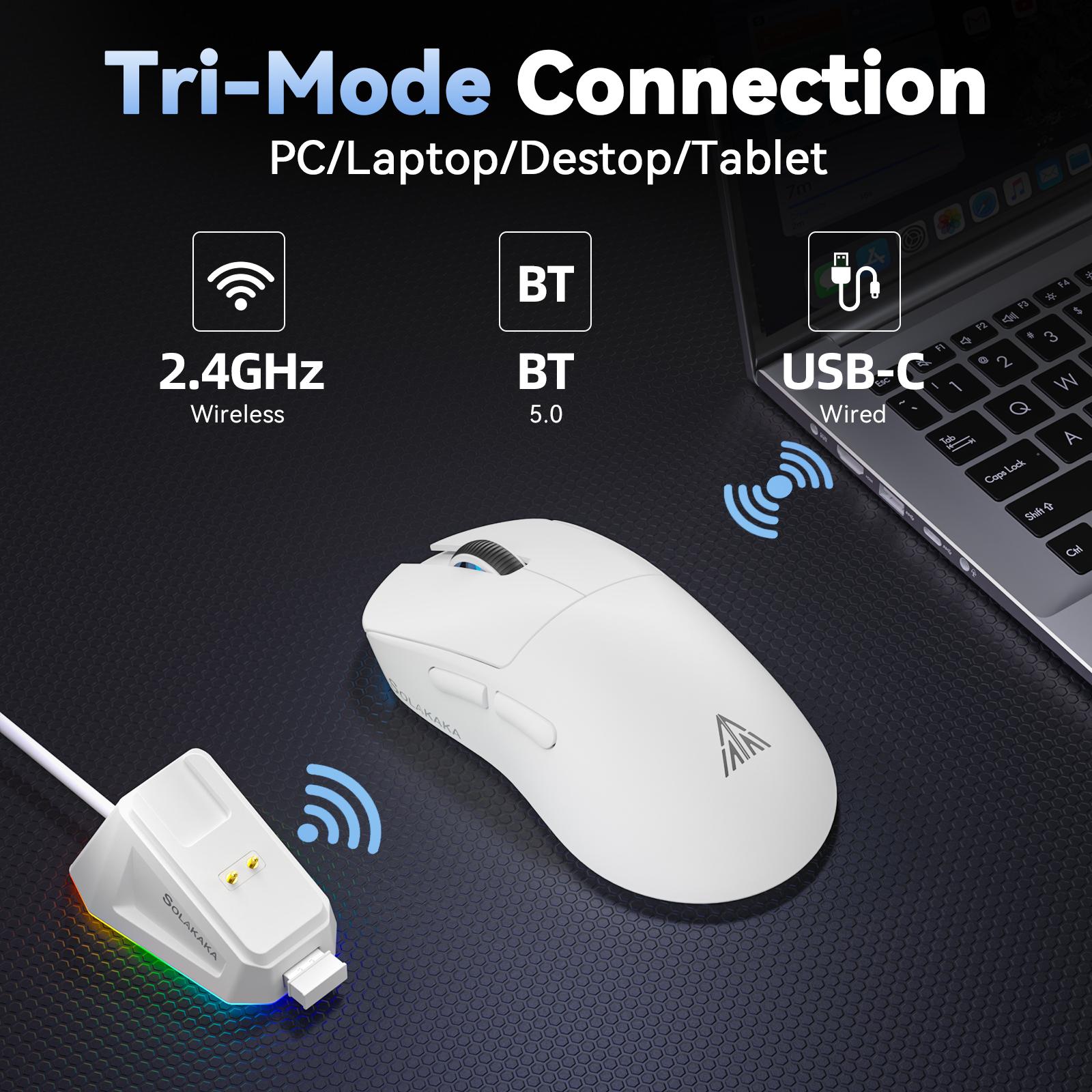 SOLAKAKA SM822 Tri-Mode Wireless Gaming  with RGB Charging Dock, 24000 DPI PAW3311 Sensor, 62g Ultra Lightweight Programmable  for PC Gamer gaming accessories