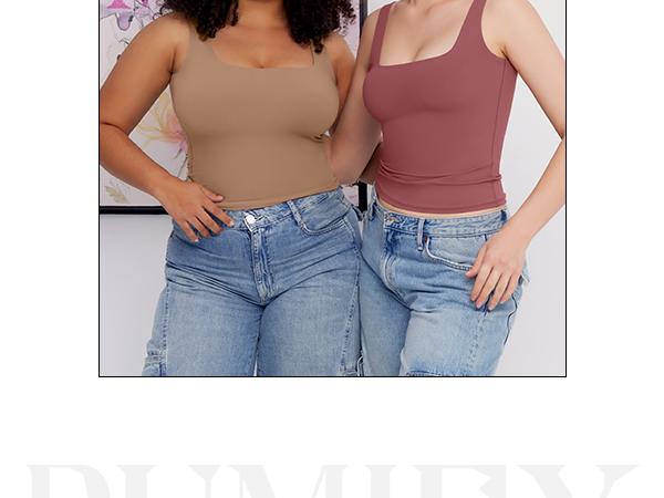 PUMIEY Square Neck Women's Tank Top Sleeveless Double Lined Basic Tops Sharp Collection Womenswear Tube Minimalist Comfort Lady Underwear Casual